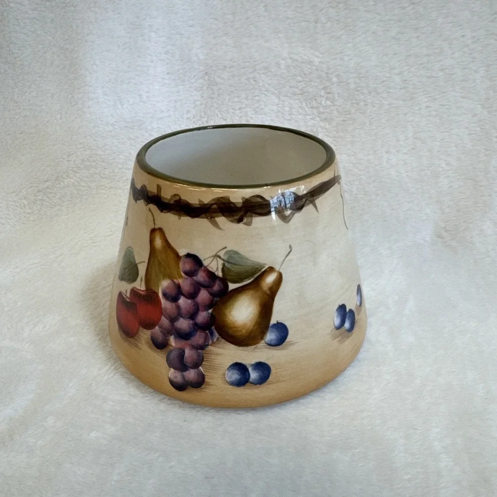 Home Interiors and Gifts Ceramic Jar Candle Topper‎ Fruit Motif Tan